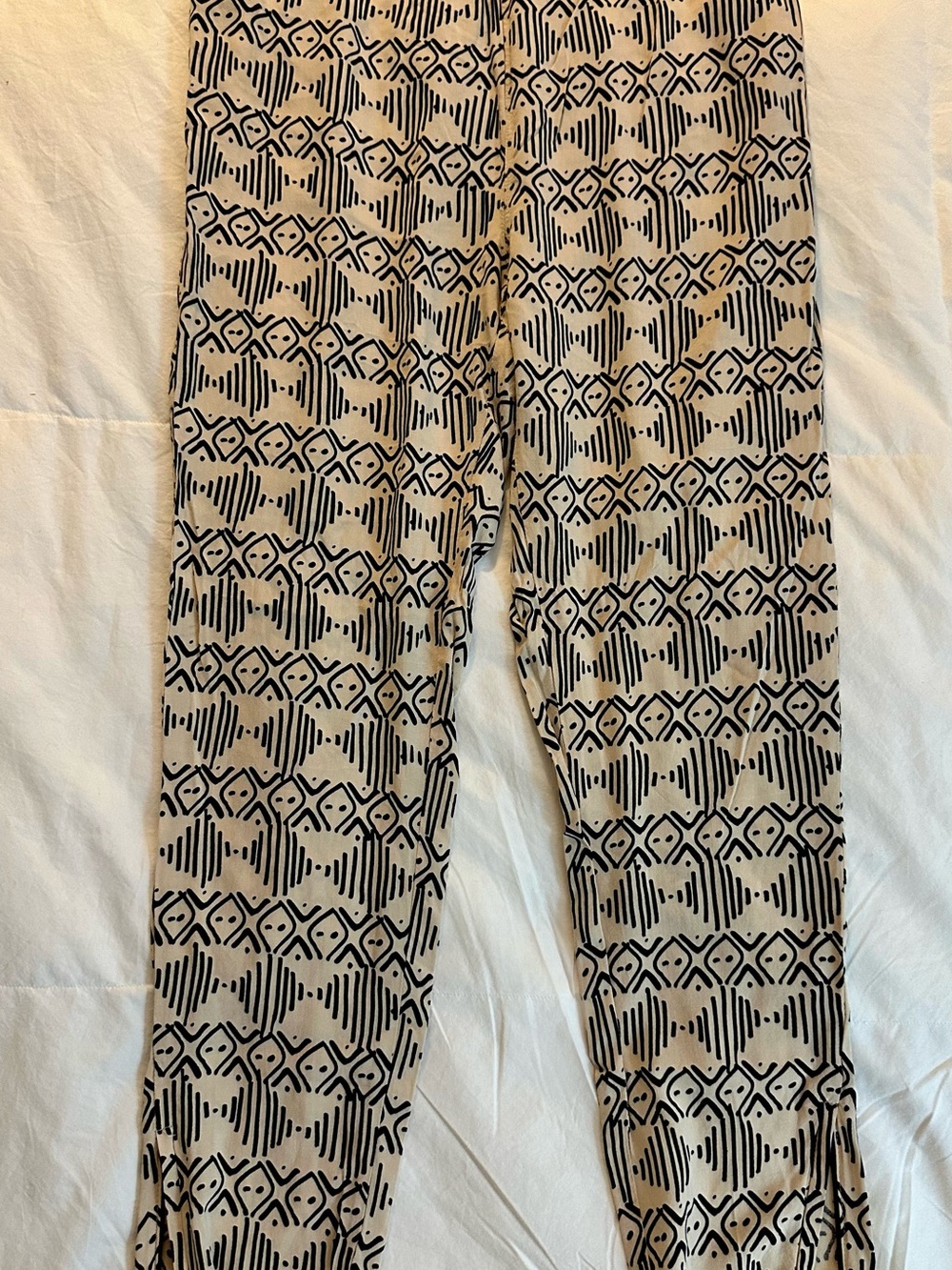 Divided Beige Slim Leg Pants with Black Geometric Print